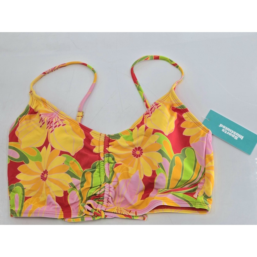 NWT Sports Illustrated Women's Shorted Tie Midkini Swimsuit Top Multicolor Sz L